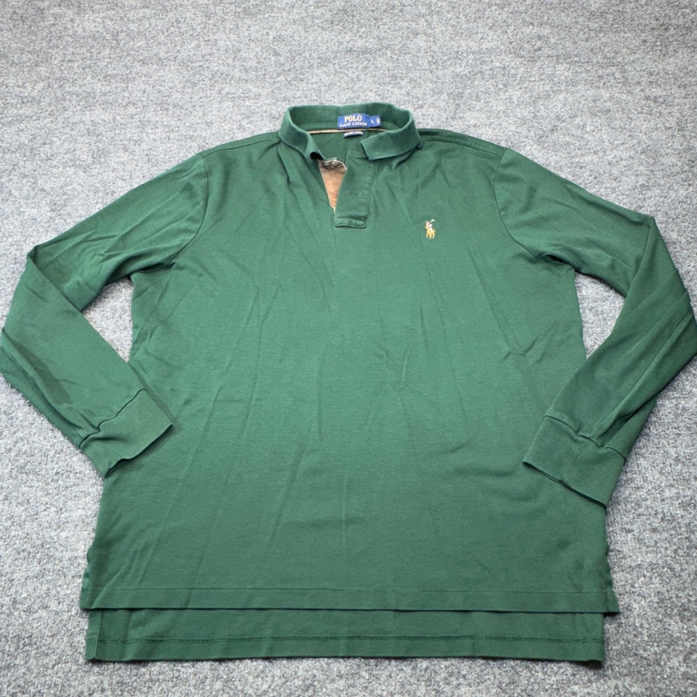 Polo Ralph Lauren Polo Shirt Mens Large Green Long Sleeve Pima Soft Touch Preppy